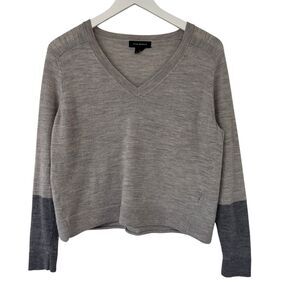 Club Monaco Zaydie Merino Wool Sweater V Neck Color Block Lightweight Gray Med